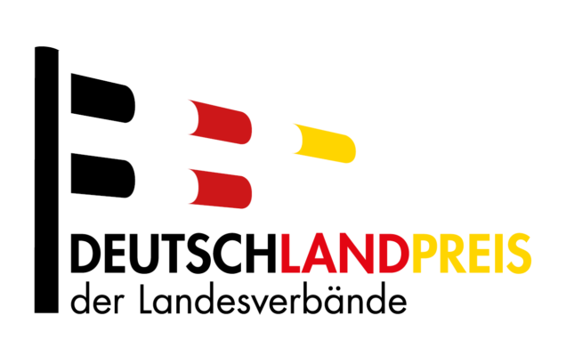 Logo des Deutschlandpreises der Landesverbände in Form eines mehrfarbig stilisierten Hindernisses